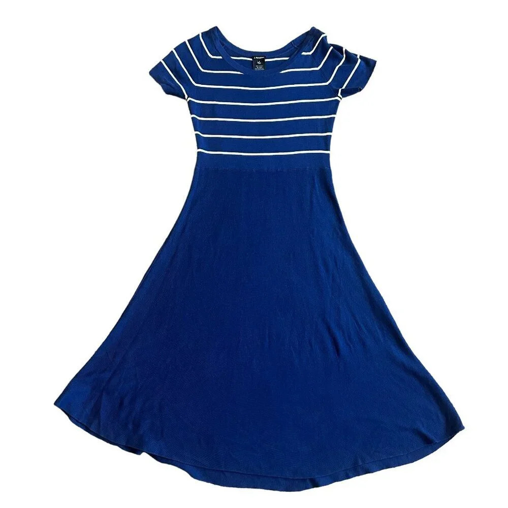 J. Peterman Blue and White Striped Fit-and-Flare Dress